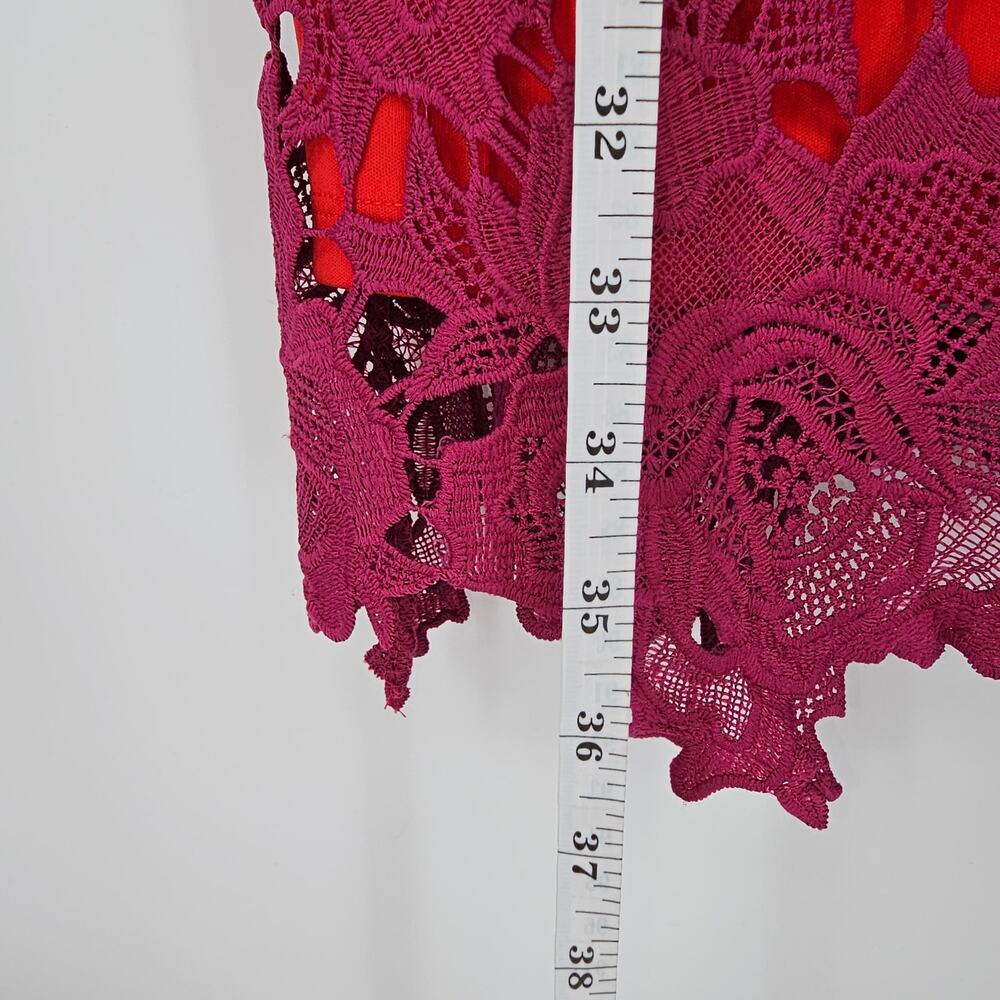 Just Me Red Magenta Floral Embroidered Lace Cap Sleeve Cocktail Party Dress S - Picture 5 of 8